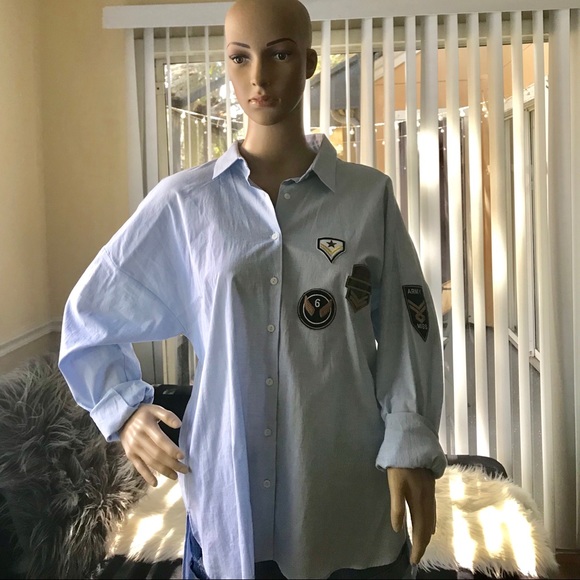 Zara | Tops | Zara Blue Army Shirt 
